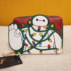 Loungefly Disney Big Hero 6 Baymax Holiday Lights Plaid Christmas Zip Wallet NEW